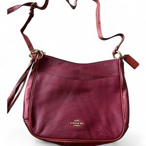Coach Pebbled Leather Crossbody Bag Oxblood Red Gold Hardware Adjustable Strap